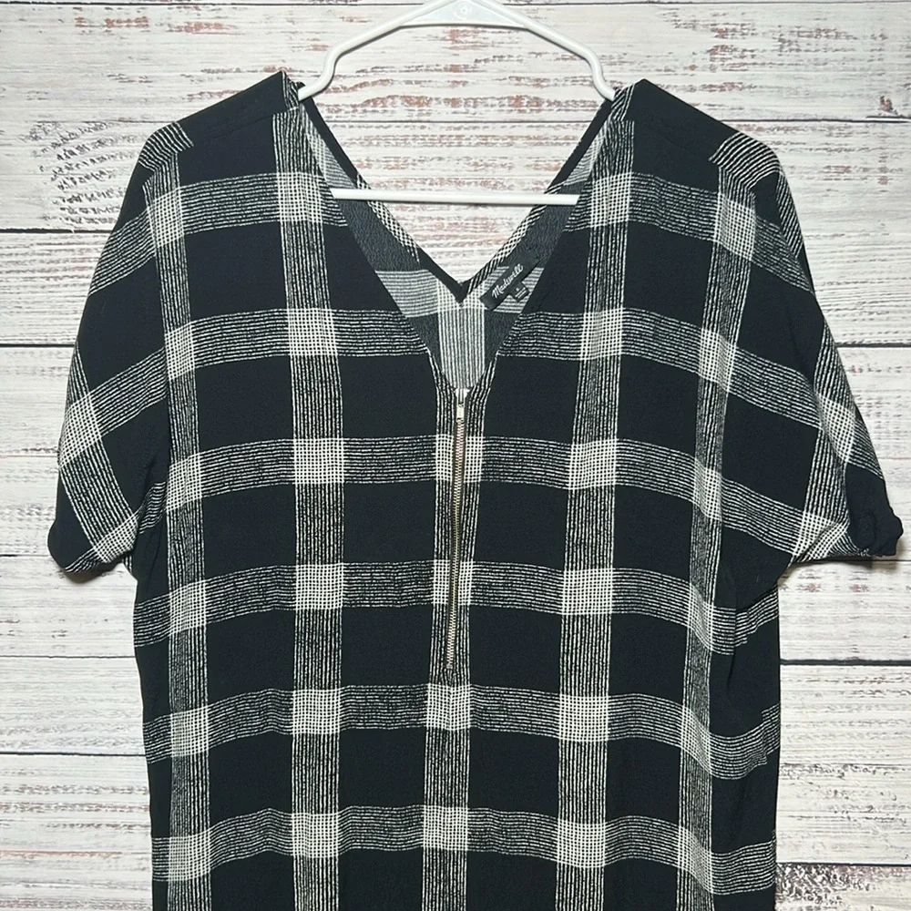 Madewell Zip Front Black Buffalo Plaid Check Sheath Dress Small - Picture 7 of 16